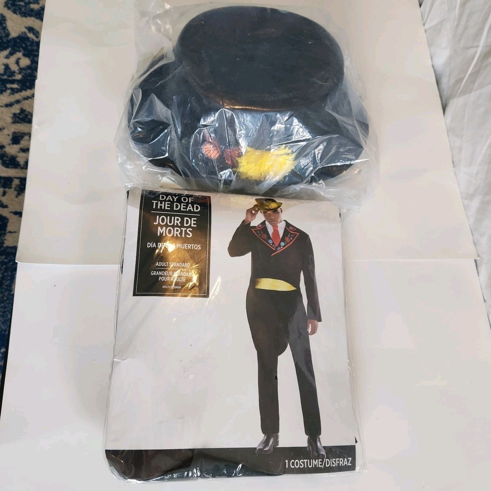 Day of the Dead Men Costume Día de los Muertos Suit w Hat Adult Large LG